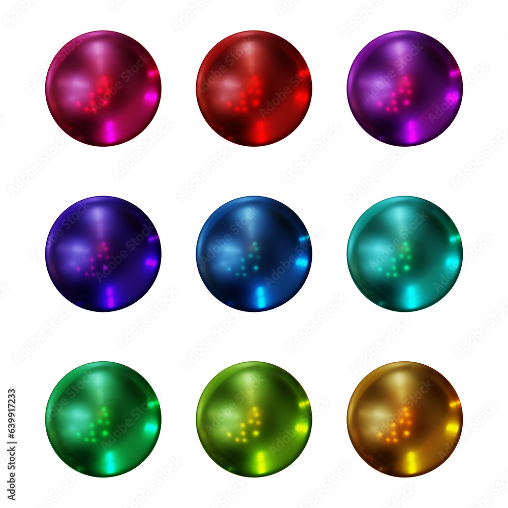 Aufkleber set of round shape sphere ball or button in 3d rendering isolated on transparent background for deco