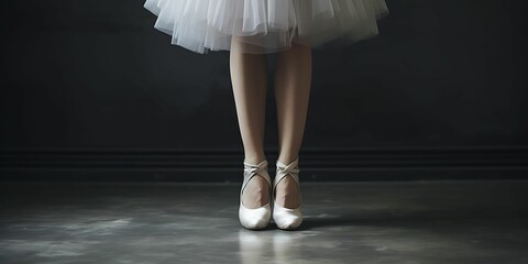 Close up ballerina pointe shoes and skirt dress