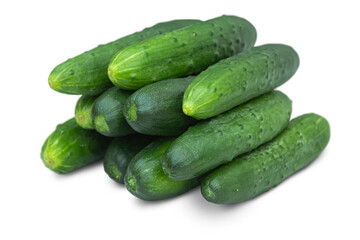 Bunch of fresh green cucumbers isolated on transparent background.