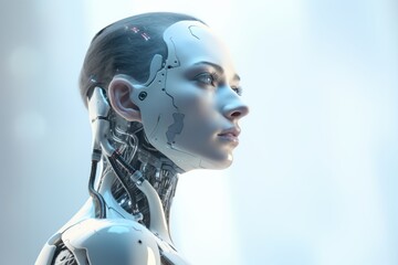 A human-like robot thought of something. Generated AI.