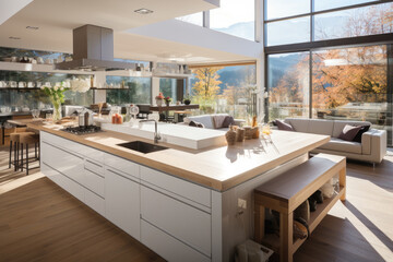 Bright kitchen space with modern style with natural views