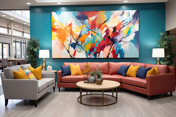 Livingroom or business lounge with abstract wall art, Luxury interior design reception room