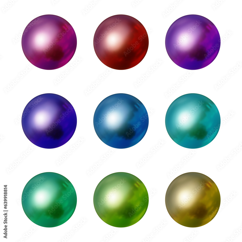 Poster set of round shape sphere ball or button in 3d rendering isolated on transparent background for deco