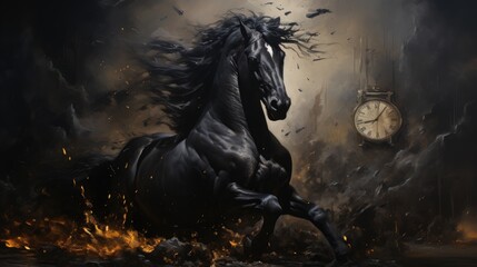 Obraz na płótnie Canvas horse in the fire night