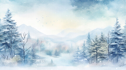 Fototapeta na wymiar 水彩画で描かれた冬の背景