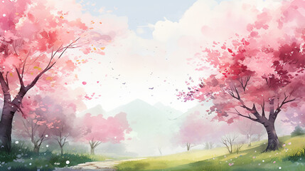 Obraz na płótnie Canvas 水彩画で描かれた春の背景
