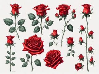 An illustration clip art of a watercolor rose with assorted designs	