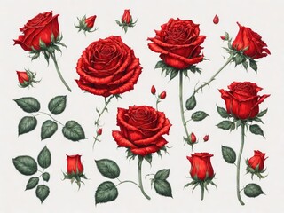 An illustration clip art of a watercolor rose with assorted designs	