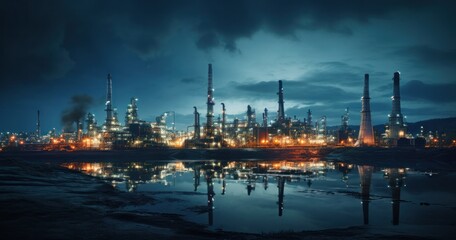 Fototapeta premium factory, industry, construction, futuristic, pipe, industrial building, gas, facility, system, structure. background image is factory and industry, there have large pipe, gas from that pipe into sky.