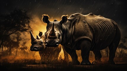 Fototapeta premium rhino at sunset
