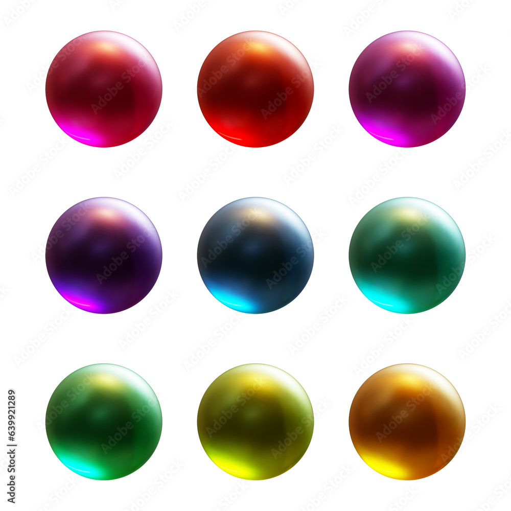 Poster set of round shape sphere ball or button in 3d rendering isolated on transparent background for deco