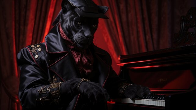 A humanoid panther playing the piano.