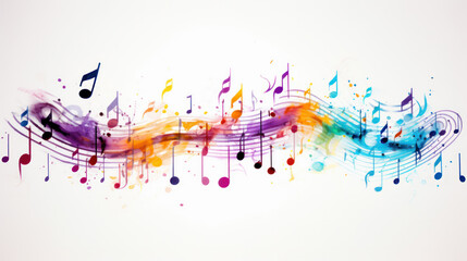 Musical notes lying on music sheet on white wooden background