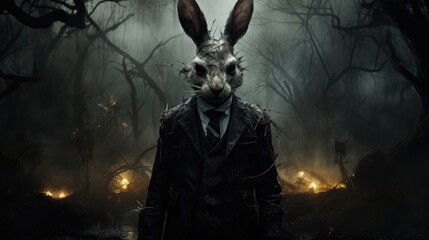 Fototapeta na wymiar A mutated, scary conscious rabbit.