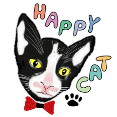 black and white cat illustration art design.
