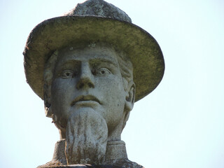 Spooky confederate soldier statue with scary eyes.