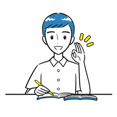 勉強がばっちりな男子学生（シンプル）