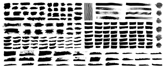 Big vector set of brush paint ink shapes. Brush stroke elements. Black dirty grungy texture distressed frames. Japanese design ink stains. Chinese blot collection. Each element is united and isolated - 639922283