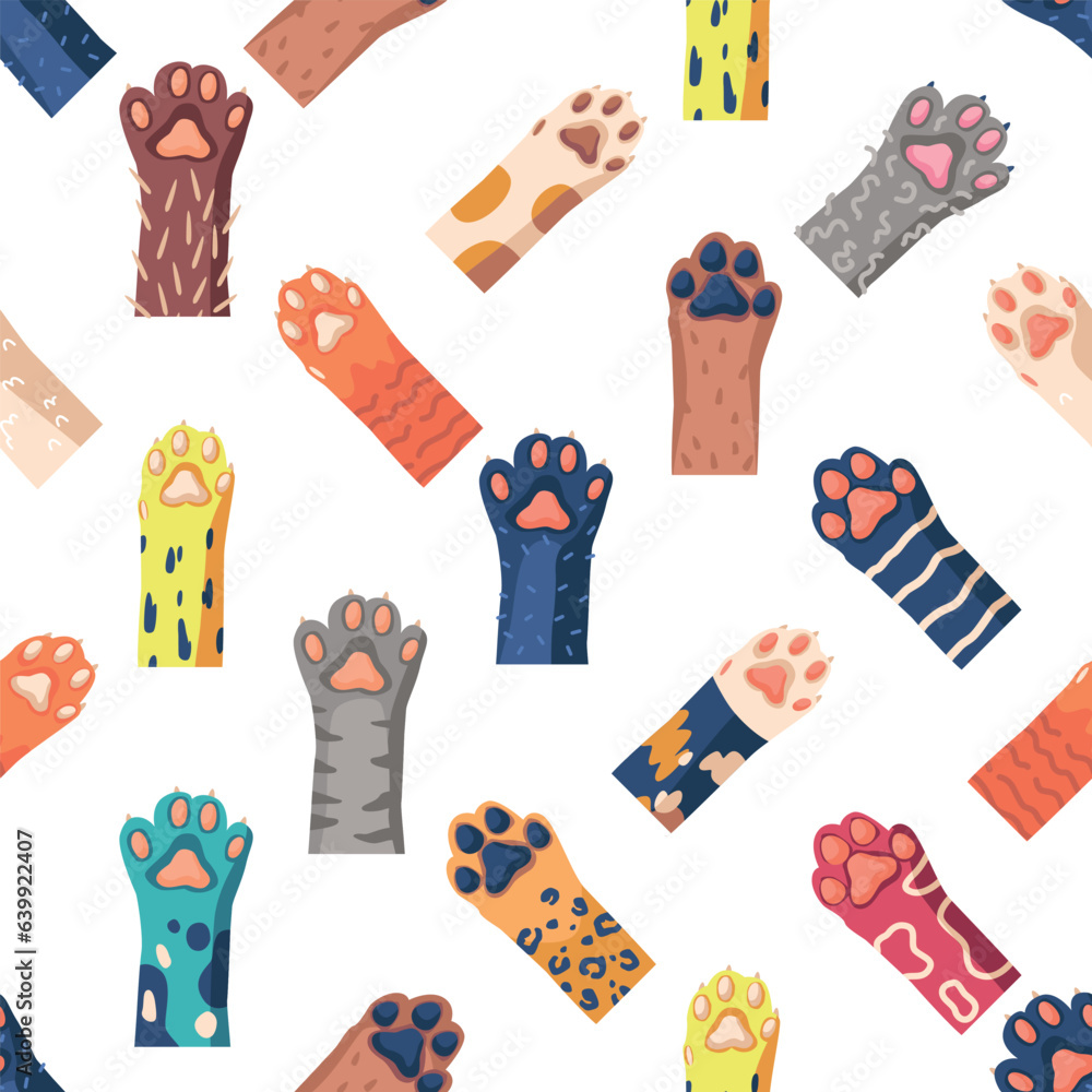 Poster seamless pattern featuring adorable cat paws, creating a playful and charming repeated design perfec