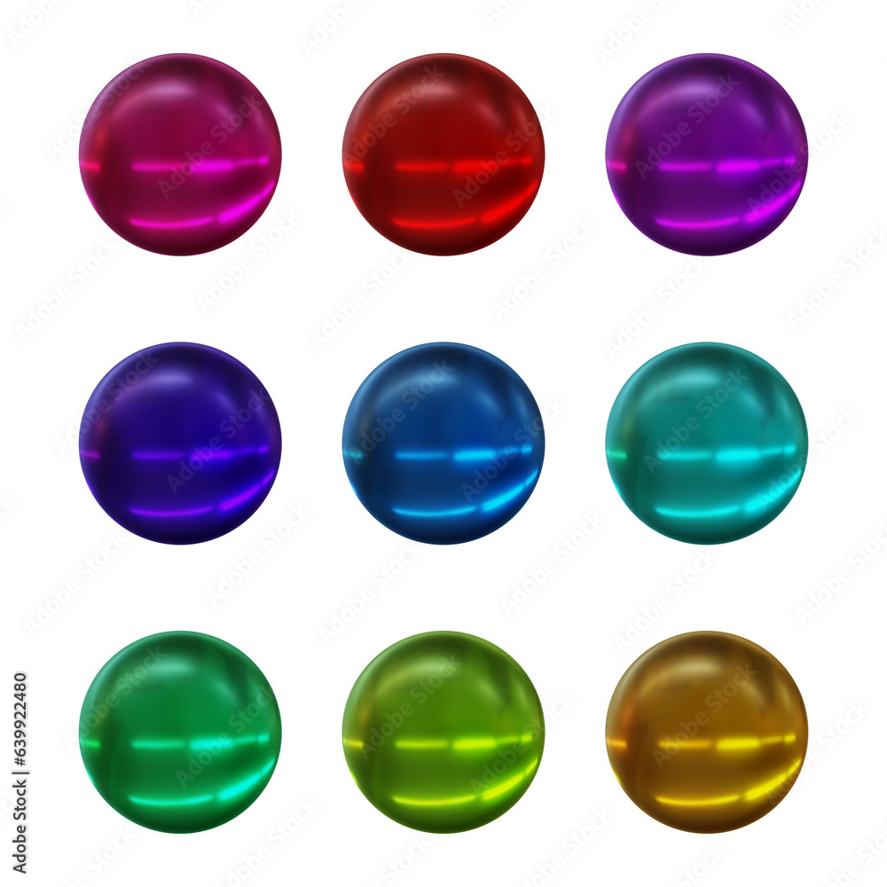 Poster set of round shape sphere ball or button in 3d rendering isolated on transparent background for deco