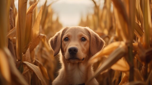 Dog in an ear of corn.Generative AI