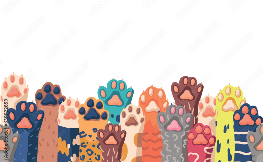 Poster charming seamless pattern featuring adorable cat paws, creating a playful and whimsical design perfe