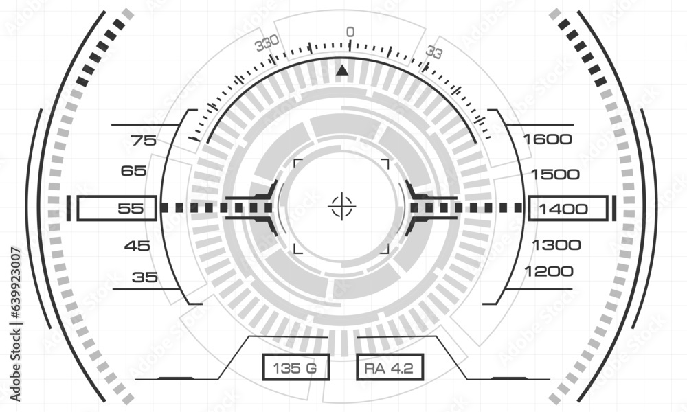 Poster hud sci-fi interface screen view black line geometric on white design virtual reality futuristic tec
