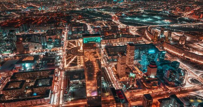 Aerial hyper lapse of Astana city Kazakhstan at night