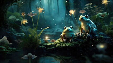 Glittering flowers and frogs in the enchanted forest
