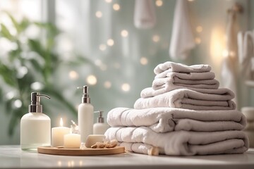 white towels in the bathroom. - obrazy, fototapety, plakaty