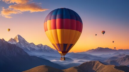 Ascending Dreams - Hot Air Balloon and Majestic Mountain Sunrise