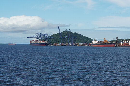 The Port of Paranagu&aacute; is the second largest port of Brazil. It's located in the city of Paranagu&aacute;, in state of Paran&aacute;. View on container and terminal for bulk carrier. 