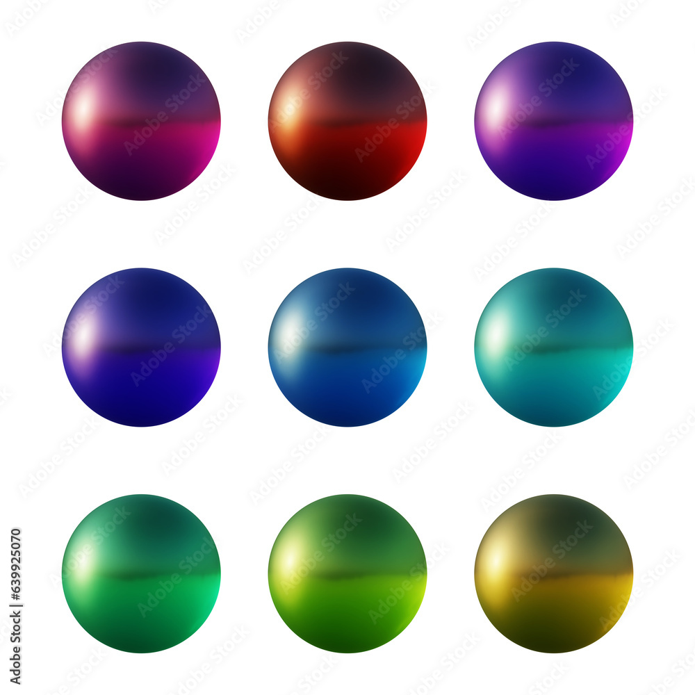 Poster set of round shape sphere ball or button in 3d rendering isolated on transparent background for deco