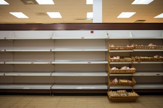 Empty shelves in the store. The concept of hunger and food security of the planet