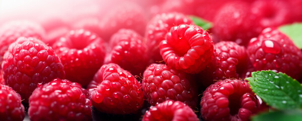 close-up raspberries with water drops