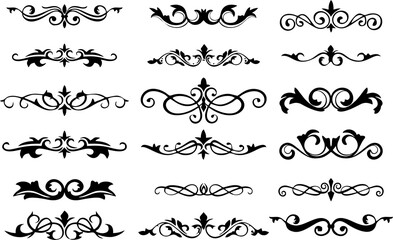 Decorative Borders vignette elements set in vintage style, isolated on white background with HD resolution. Suitable for design, such as manuscript and certificate document elements. 