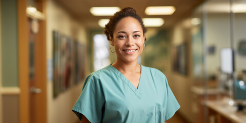 Portrait of young African American female doctor, nurse - 639925458