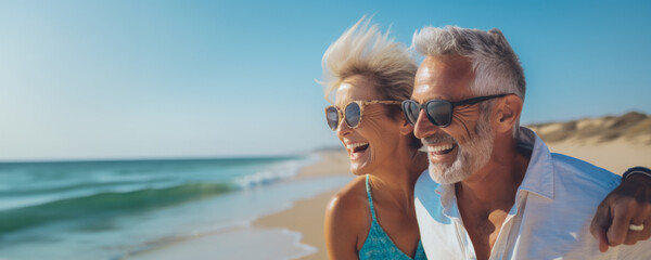 Middle-aged man and woman enjoying themselves on the beach, close-up - 639925468