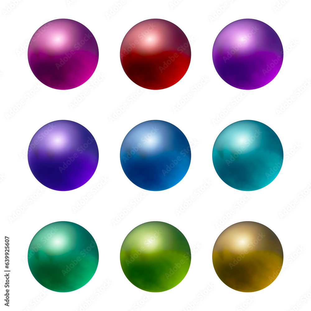 Poster set of round shape sphere ball or button in 3d rendering isolated on transparent background for deco