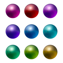 Set of round shape sphere ball or button in 3d rendering isolated on transparent background for decoration and design element concept.