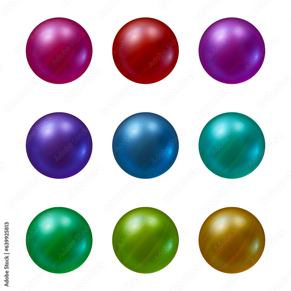 Poster set of round shape sphere ball or button in 3d rendering isolated on transparent background for deco