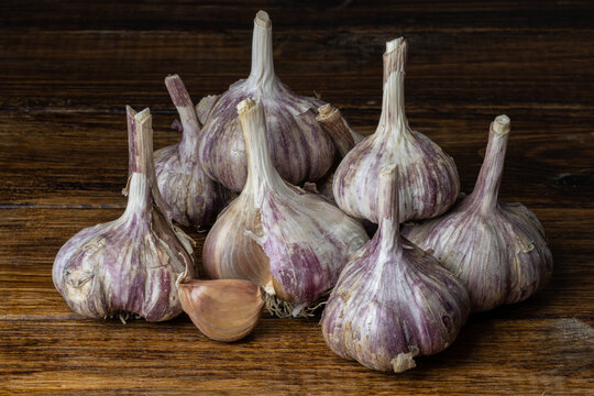 garlic on a wooden table