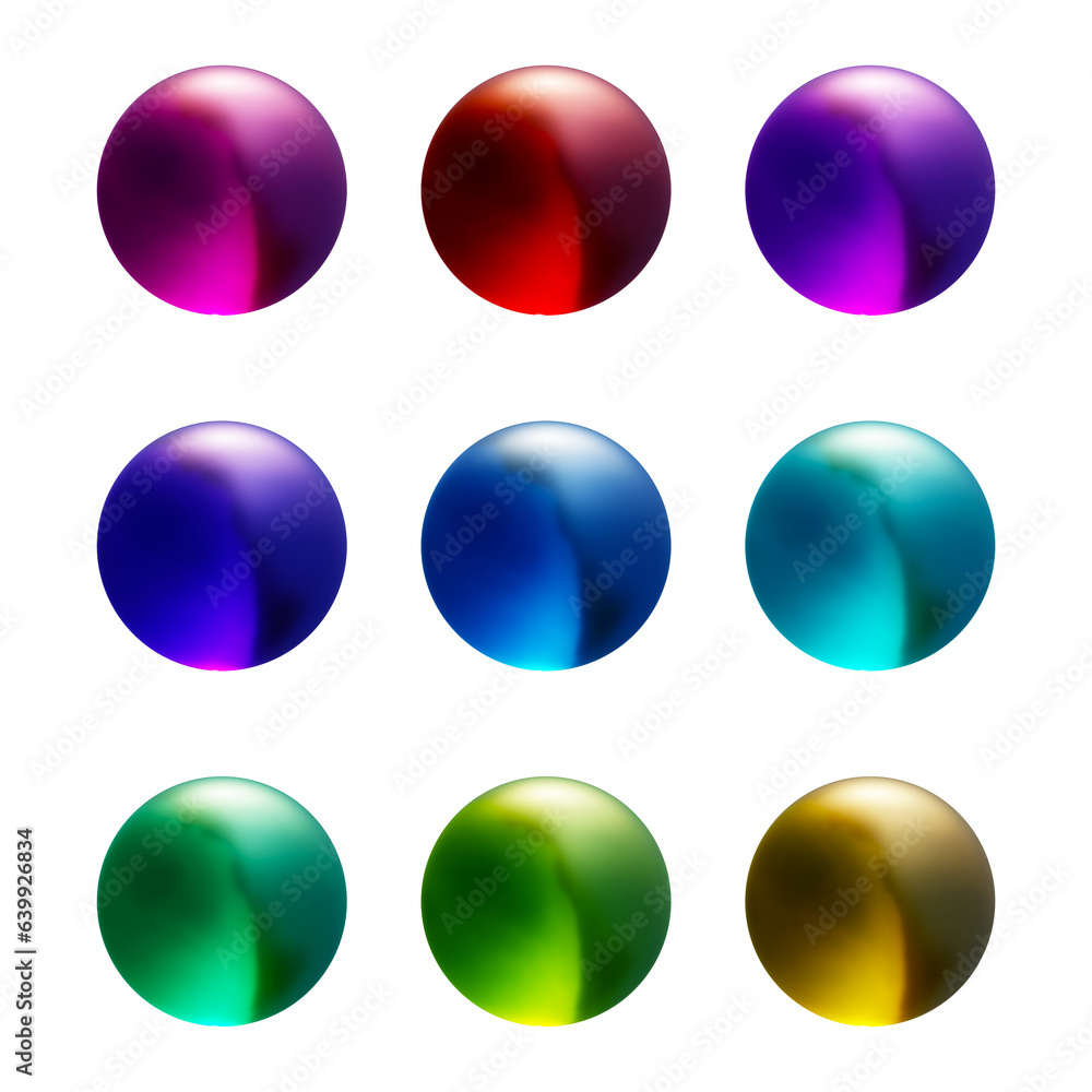 Poster set of round shape sphere ball or button in 3d rendering isolated on transparent background for deco
