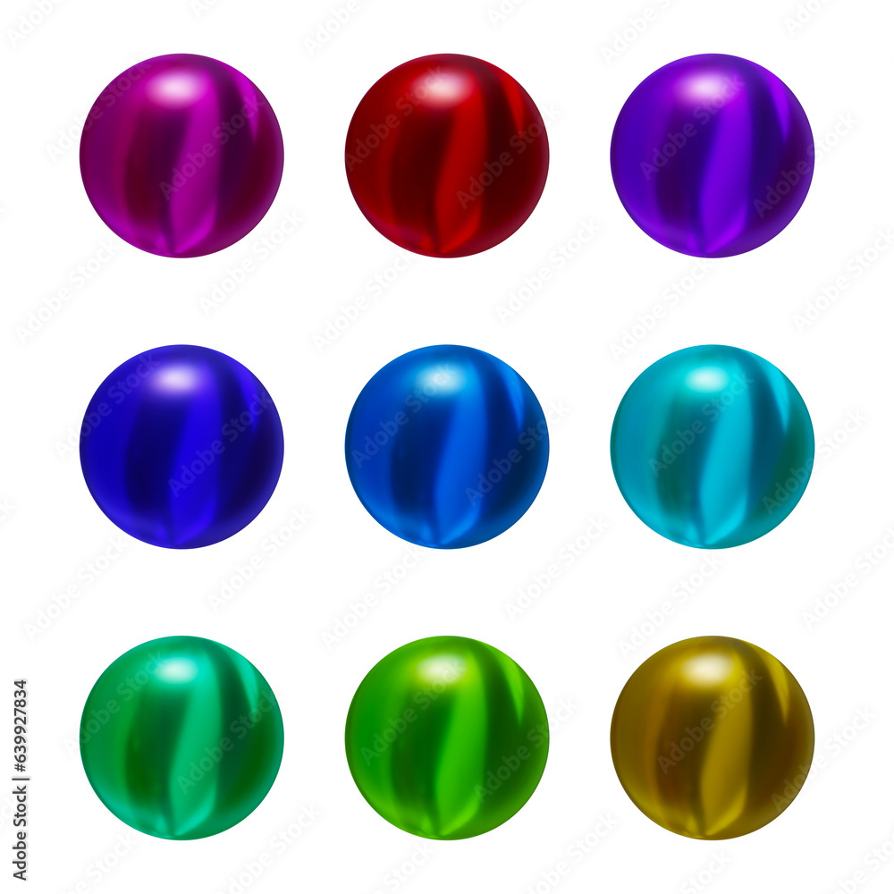 Poster set of round shape sphere ball or button in 3d rendering isolated on transparent background for deco