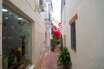 Fototapeta na wymiar narrow alley in the old town of Marbella, Málaga, Andalusia, Spain