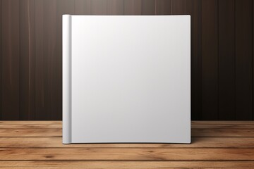 Front View Blank White Book Mockup on Wood Wall and Table Background Inspire Creativity