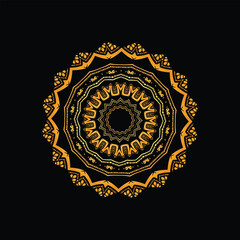 Luxury ornamental mandala design background in gold, Luxury wedding invitation, Ornamental floral corner frame, black background with gold mandala decoration