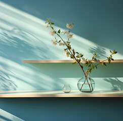Minimalist Elegance: Vase Adorning a Mint-Green Modern Interior Room Shelf - Serene Decor in Contemporary Setting