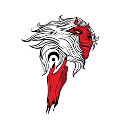 The head of a female demon with hair flowing like waves, and the hands of a demon