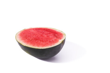 A watermelon cut out, isolated on a white background. A juicy summer watermelon, with its...